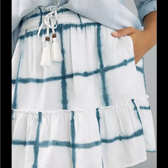 Anthropologie PILCRO Tie Dye Mini Skirt Blue White Tie Waist Tiered Sz S - Picture 2 of 15